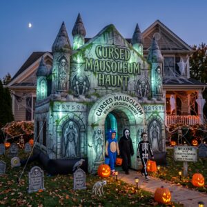 Cursed Mausoleum Theme Giant Yard Inflatable Walk-Through Haunted House Castle 10' Foot Tall Decoration Party Prop Halloween
