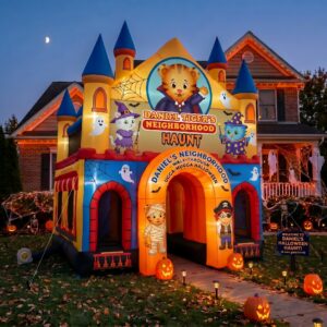 Daniel Tiger Theme Giant Yard Inflatable Walk-Through Haunted House Castle 10' Foot Tall Decoration Party Prop Halloween