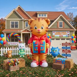 Daniel Tiger with Birthday Present 10' Foot Tall Massive Caracter Inflatable LED Blow Up Decoration Party Prop Birthday
