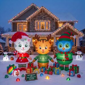 Daniel Tiger Caterina Owl Inflatable Trio Yard 10' Foot Wide Decoration Party Prop Sign with Christmas Presents