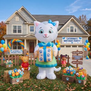 Daniel Tiger Caterina with Birthday Present 10' Foot Tall Massive Caracter Inflatable LED Blow Up Decoration Party Prop Birthday