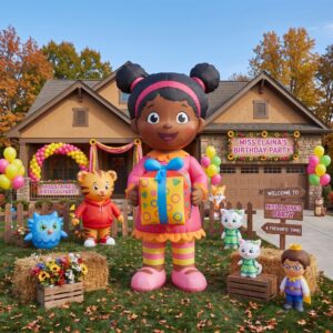 Daniel Tiger Miss Elaina with Birthday Present 10' Foot Tall Massive Caracter Inflatable LED Blow Up Decoration Party Prop Birthday