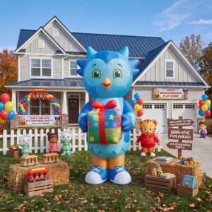 Daniel Tiger O the Owl with Birthday Present 10' Foot Tall Massive Caracter Inflatable LED Blow Up Decoration Party Prop Birthday