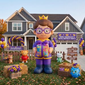 Daniel Tiger prince Wednesday with Birthday Present 10' Foot Tall Massive Caracter Inflatable LED Blow Up Decoration Party Prop Birthday