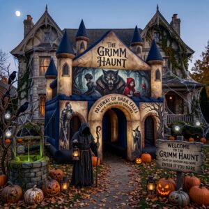 Dark Fairy Tales Theme Giant Yard Inflatable Walk-Through Haunted House Castle 10' Foot Tall Decoration Party Prop Halloween