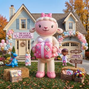 Doc McStuffins Lambie with Birthday Present 10' Foot Tall Massive Caracter Inflatable LED Blow Up Decoration Party Prop Birthday