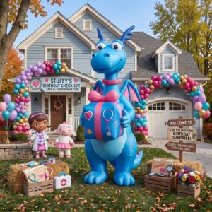 Doc McStuffins Stuffy with Birthday Present 10' Foot Tall Massive Caracter Inflatable LED Blow Up Decoration Party Prop Birthday