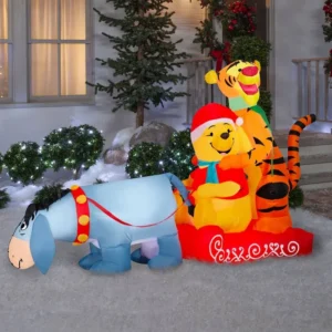 Winnie the Pooh Tigger Eeyore Pooh on Sled Inflatable Yard 5.5' Foot Decoration Party Prop Sign Christmas