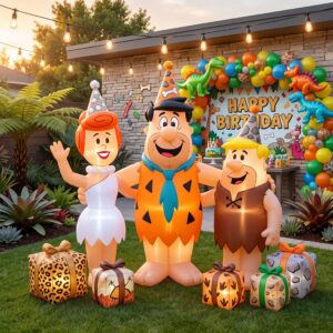 Flintstones Characters Inflatable Trio Yard 10' Foot Wide Decoration Party Prop Sign with Birthday Presents