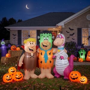 Flintstones Characters Inflatable Trio Yard 10' Foot Wide Decoration Party Prop Sign with Halloween Pumpkins