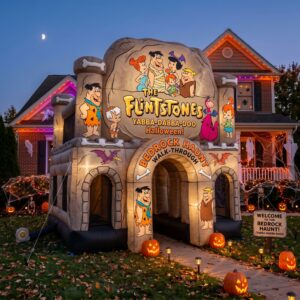 Flintstones Theme Giant Yard Inflatable Walk-Through Haunted House Castle 10' Foot Tall Decoration Party Prop Halloween