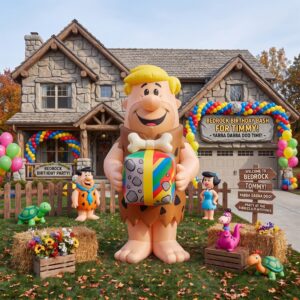 Flintstones Barney with Birthday Present 10' Foot Tall Massive Caracter Inflatable LED Blow Up Decoration Party Prop Birthday
