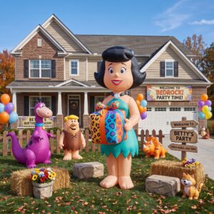 Flintstones Betty with Birthday Present 10' Foot Tall Massive Caracter Inflatable LED Blow Up Decoration Party Prop Birthday