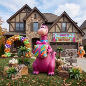 Flintstones Dino with Birthday Present 10' Foot Tall Massive Caracter Inflatable LED Blow Up Decoration Party Prop Birthday