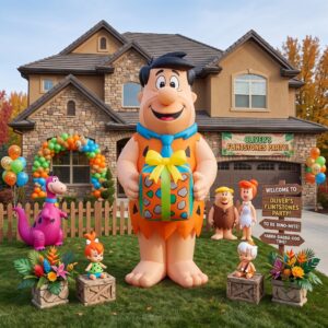 Flintstones Fred with Birthday Present 10' Foot Tall Massive Caracter Inflatable LED Blow Up Decoration Party Prop Birthday