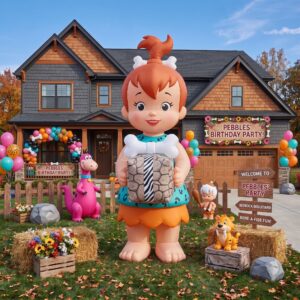 Flintstones Pebbles with Birthday Present 10' Foot Tall Massive Caracter Inflatable LED Blow Up Decoration Party Prop Birthday