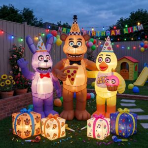 FNAF Five Nights at Freddy's Characters Inflatable Trio Yard 10' Foot Wide Decoration Party Prop Sign with Birthday Presents