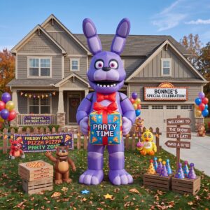 FNAF Five Nights at Freddy's Bonnie with Birthday Present 10' Foot Tall Massive Caracter Inflatable LED Blow Up Decoration Party Prop Birthday