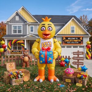 FNAF Five Nights at Freddy's Chica with Birthday Present 10' Foot Tall Massive Caracter Inflatable LED Blow Up Decoration Party Prop Birthday