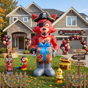 FNAF Five Nights at Freddy's Foxy with Birthday Present 10' Foot Tall Massive Caracter Inflatable LED Blow Up Decoration Party Prop Birthday