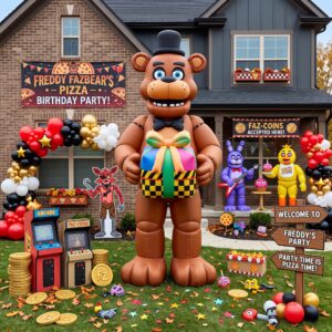 FNAF Five Nights at Freddy's Freddy with Birthday Present 10' Foot Tall Massive Caracter Inflatable LED Blow Up Decoration Party Prop Birthday
