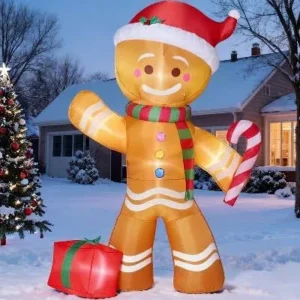 Gingerbread Man with Present Inflatable Yard 8' Foot Decoration Party Prop Sign Christmas