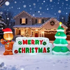 Gingerbread Man with Sign and Tree Inflatable Yard 4' Foot Decoration Party Prop Sign Christmas