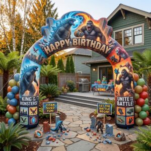 Godzilla x Kong Theme Inflatable Arch Yard 9'x8' Foot Decoration Party Prop Sign Birthday