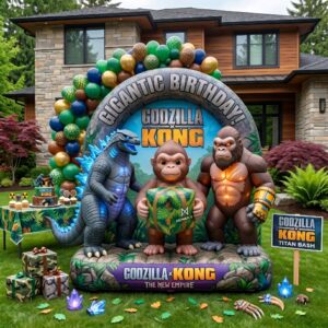 Godzilla x Kong Characters Giant Yard Inflatable Scene 8' Foot Tall by 10' Foot Wide Decoration Party Prop Sign Birthday