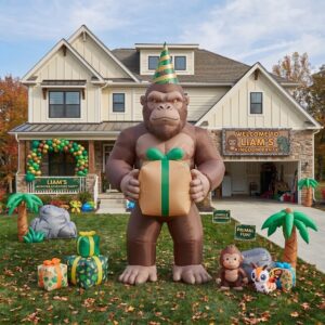 Godzilla Kong with Birthday Present 10' Foot Tall Massive Caracter Inflatable LED Blow Up Decoration Party Prop Birthday