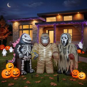 Godzilla x Kong Characters Inflatable Trio Yard 10' Foot Wide Decoration Party Prop Sign with Halloween Pumpkins