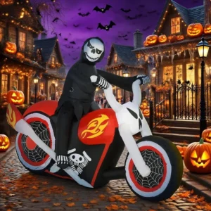Grim Reaper on Motorcycle Bike Inflatable Yard 6' Foot Decoration Party Prop Sign Halloween