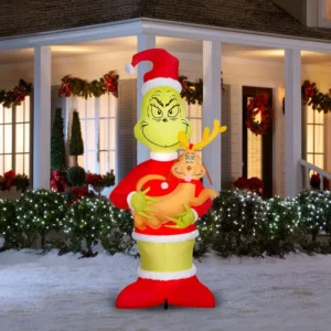 Grinch Stole Christmas Grinch holding Max Inflatable Yard 8' Foot Decoration Party Prop Sign Christmas