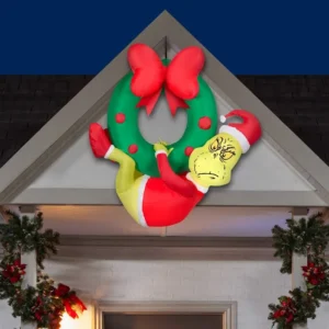 Grinch Stole Christmas Grinch hanging on Wreath Inflatable Yard 4' Foot Decoration Party Prop Sign Christmas