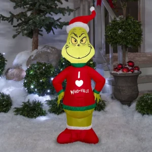 Grinch Stole Christmas Grinch with I Love who ville sweater Inflatable Yard 4' Foot Decoration Party Prop Sign Christmas