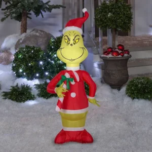Grinch Stole Christmas Grinch with Candy Cane Inflatable Yard 4' Foot Decoration Party Prop Sign Christmas