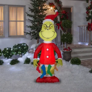 Grinch Stole Christmas Grinch with Stockings Inflatable Yard 6.5' Foot Decoration Party Prop Sign Christmas
