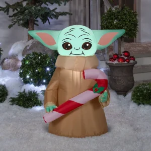 Star Wars Grogu with Candy Cane Inflatable Yard 3.5' Foot Decoration Party Prop Sign Christmas