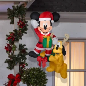 Mickey Mouse with Santa Suit & Pluto Hanging Inflatable Yard 5' Foot Decoration Party Prop Sign Christmas