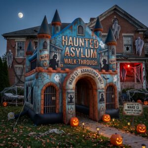 Haunted Asylum Theme Giant Yard Inflatable Walk-Through Haunted House Castle 10' Foot Tall Decoration Party Prop Halloween