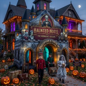 Haunted Hotel Theme Giant Yard Inflatable Walk-Through Haunted House Castle 10' Foot Tall Decoration Party Prop Halloween