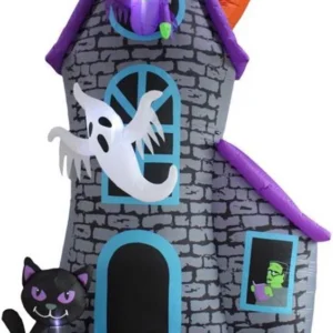 Haunted House with Cat Witch Ghost Bat Monster Inflatable Yard 12' Foot Decoration Party Prop Sign Halloween