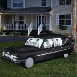 Hearse Funeral Car with Skeletons Inflatable Yard 14' Foot Decoration Party Prop Sign Halloween