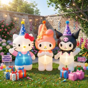 Hello Kitty Characters Inflatable Trio Yard 10' Foot Wide Decoration Party Prop Sign with Birthday Presents