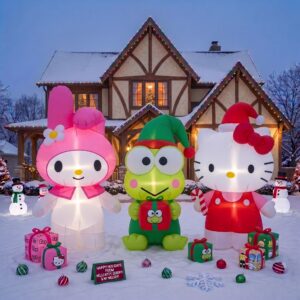 Hello Kitty Keroppi My Melody Inflatable Trio Yard 10' Foot Wide Decoration Party Prop Sign with Christmas Presents