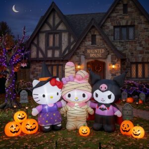 Hello Kitty Characters Inflatable Trio Yard 10' Foot Wide Decoration Party Prop Sign with Halloween Pumpkins