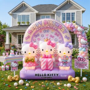 Hello Kitty Characters Giant Yard Inflatable Scene 8' Foot Tall by 10' Foot Wide Decoration Party Prop Sign Birthday