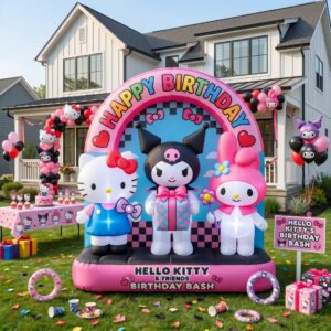 Hello Kitty & Friends Characters Giant Yard Inflatable Scene 8' Foot Tall by 10' Foot Wide Decoration Party Prop Sign Birthday