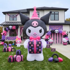 Hello Kitty Kuromi with Birthday Present 10' Foot Tall Massive Caracter Inflatable LED Blow Up Decoration Party Prop Birthday