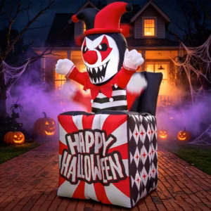 Animated Scary Jester Clown in Box Inflatable Yard 5' Foot Decoration Party Prop Sign Halloween
